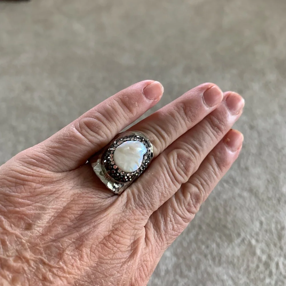 Pearl and rhinestone ring - Picture 3 of 5